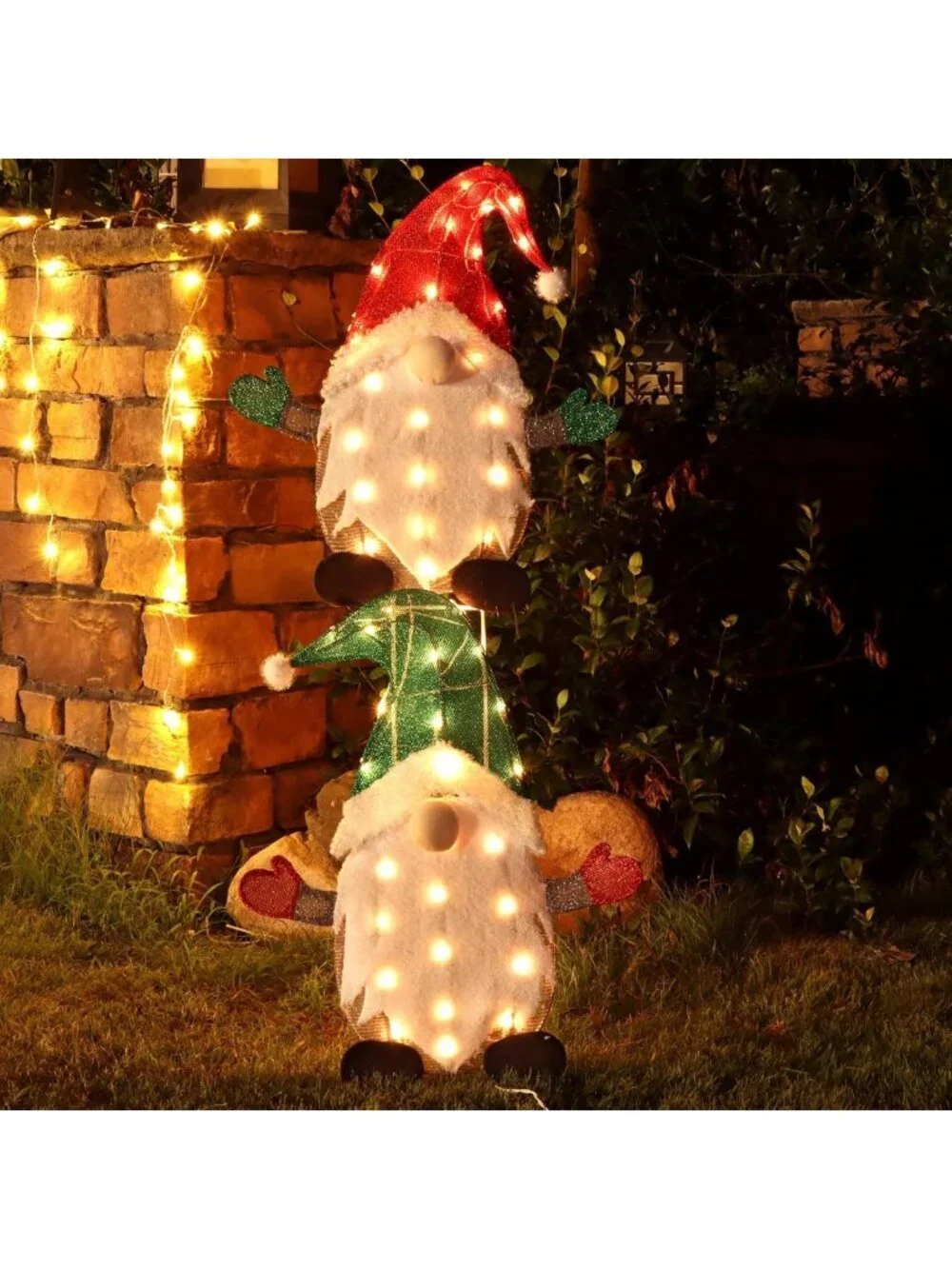 Set of 2 Lighted Christmas Tinsel Gnomes - 24